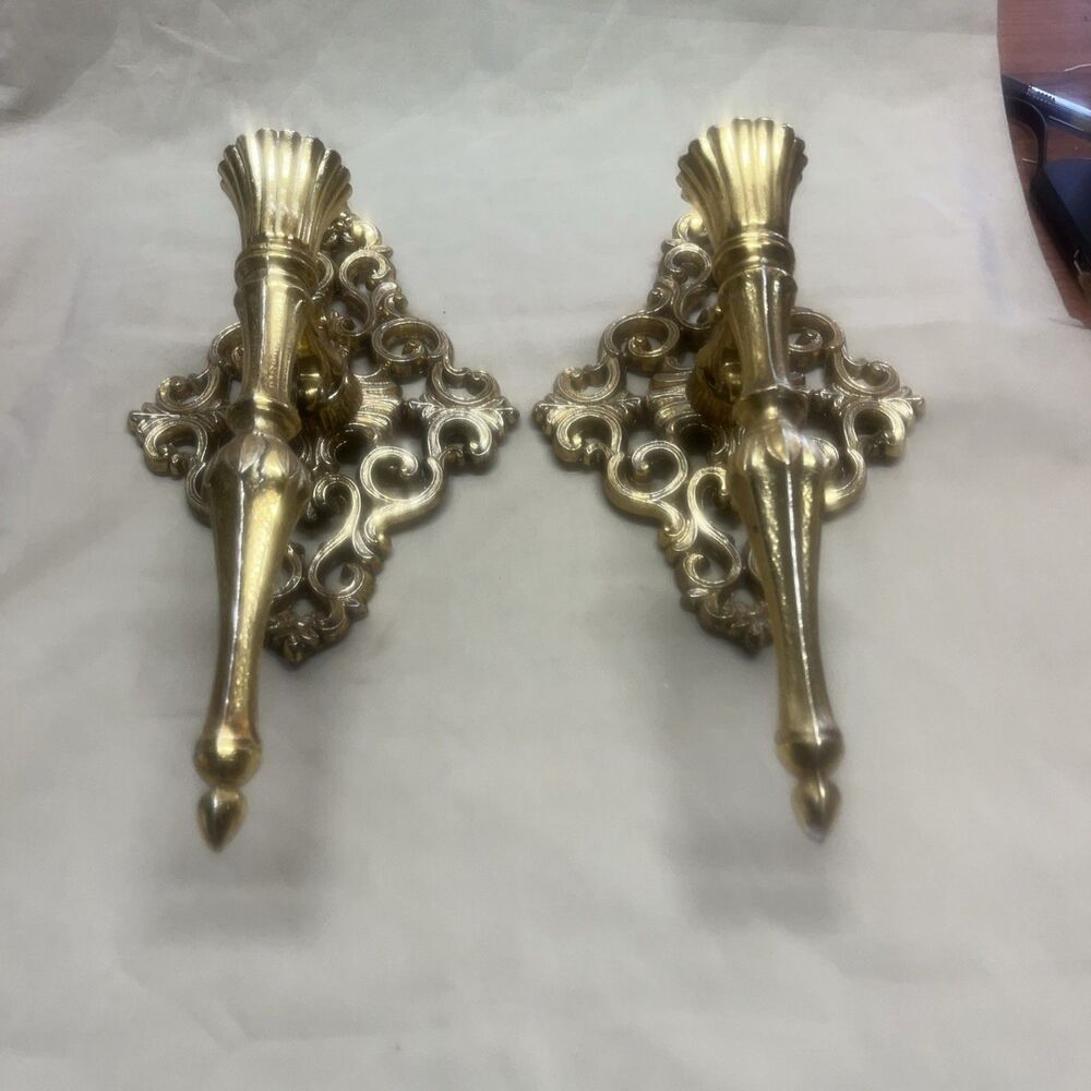 Candle Holder Wall Set Hollywood Regency Sconce Golden Candle Holders Decor